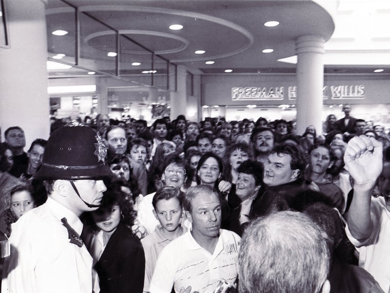 Crowds on the opening day at Meadowhall shopping centre, on September 4, 1990