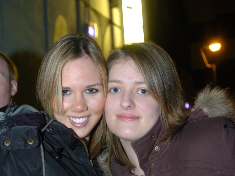 Outside Sheffield's Corporation nightclub for the Fightstar gig in 2005 are Gemma Wall, 17 and Hannah Firth, 16 