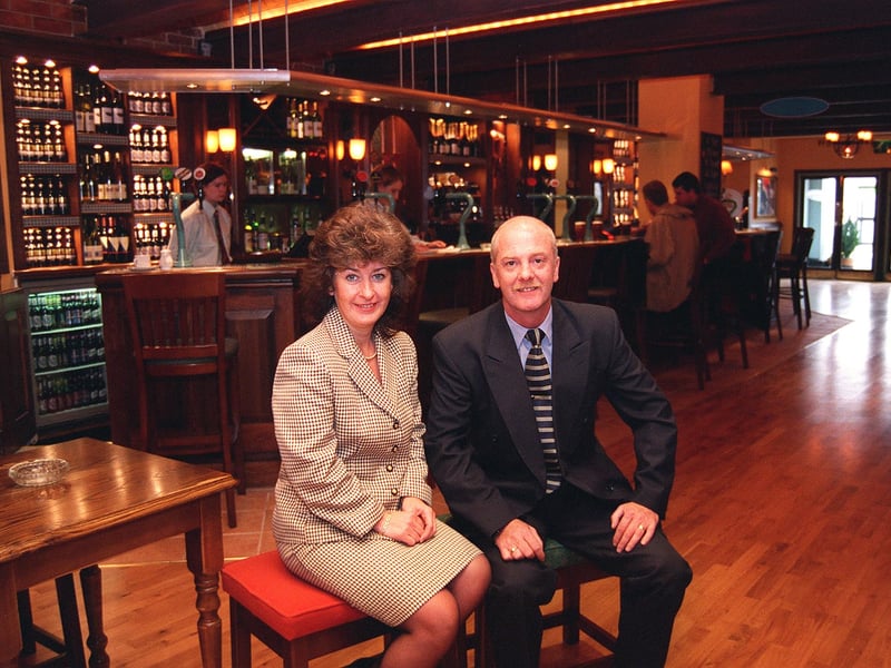 Jim and Debra Bollard inside  Bar Centro, on Cambridge Street, Sheffield city centre, in 1998