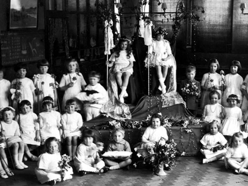 The May Queen and attendants at Intake Infant School, Sheffield, in 1925