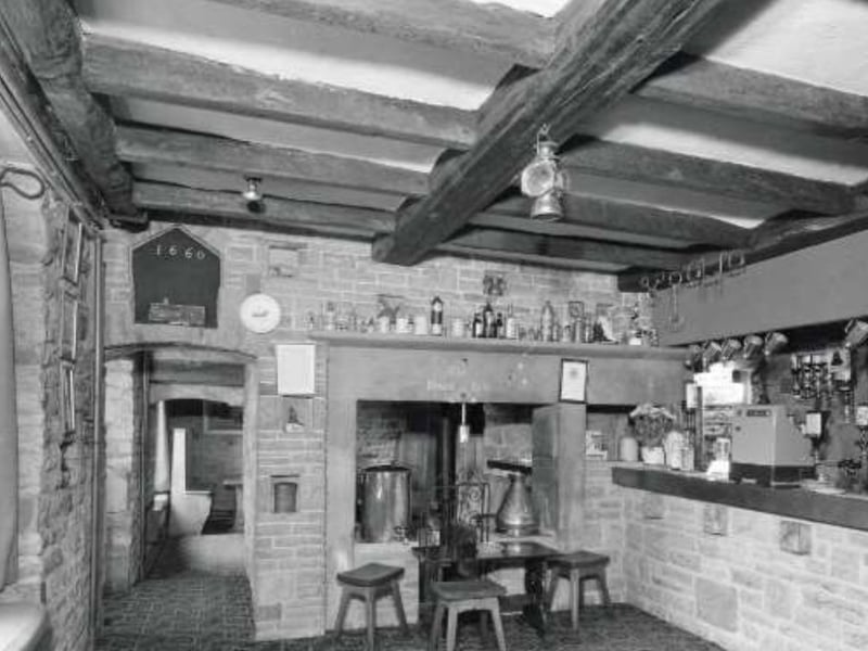 The main bar at Whitley Hall Hotel, on Elliott Lane, Grenoside, Sheffield, some time during the 1980s or 90s