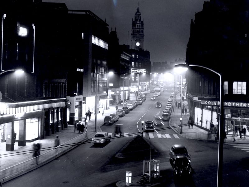 Fargate, Sheffield city centre, in 1962, showing shops including Cole Brothers department store