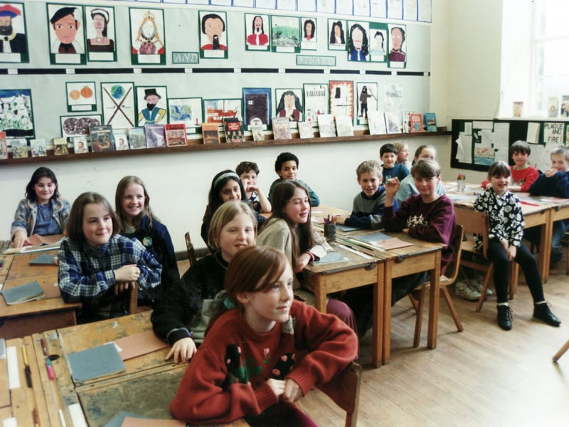 Pupils at Hunters Bar Primary School, in Sheffield, on March 14, 1995