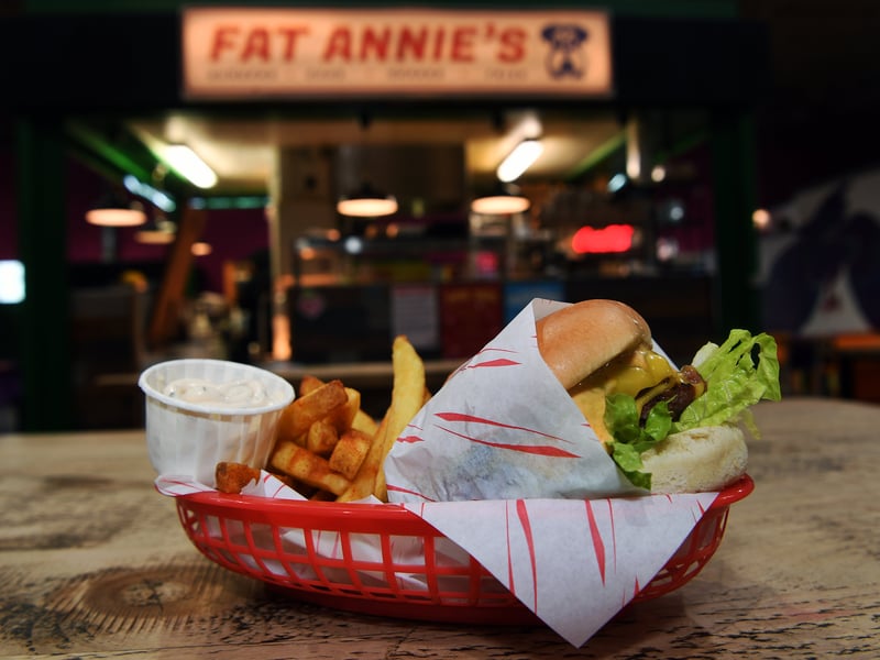 Reviewers praise Fat Annie's burgers and casual atmosphere, with the Kirkgate Market food stall attracting plenty of comments about its juicy patties and loaded toppings.