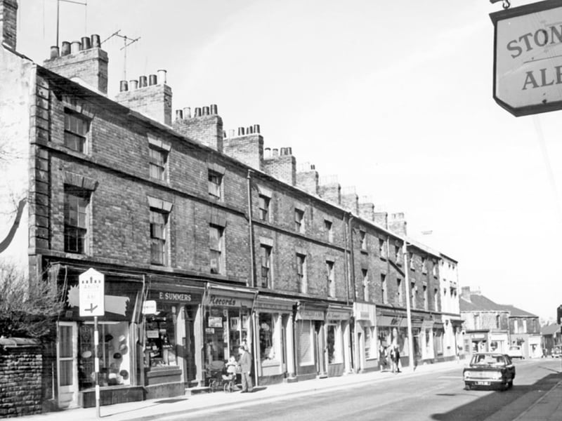 Shops on the north side of Fulwood Road, Sheffield, in March 1965, incuding Mrs. Ellen Summers, tobacconist; Sine Electrical Co. Ltd; and Percy W. Collins, pastry cook. The buildings have since been demolished.