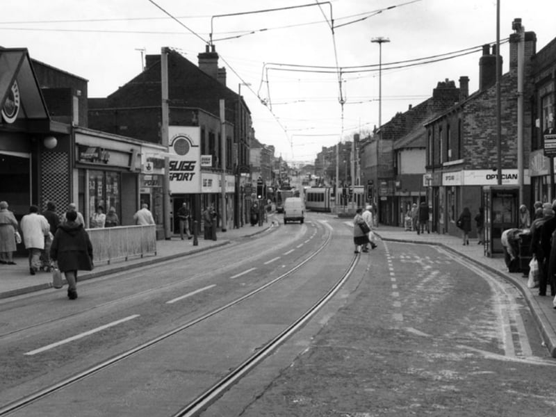 Shops on Middlewood Road, Hillsborough, Sheffield, in 1996, including Sugg Sport