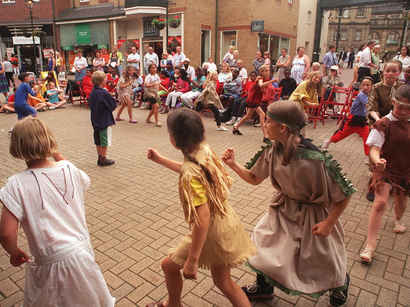 Pupils from Marlcliffe Primary School, Hillsborough, perform an indian dance at Orchard Square, Sheffield, during the Children's Festival in 1997