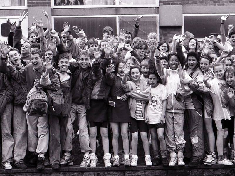 Pupils from King Edward VII School, Crosspool, Sheffield, get ready for a fun run they have organised in aid of Leukemia Research, in June 1991