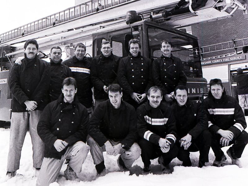 Members of the Red Watch at Sheffield Fire Station ready for action during the heavy snowfalls in February 1991