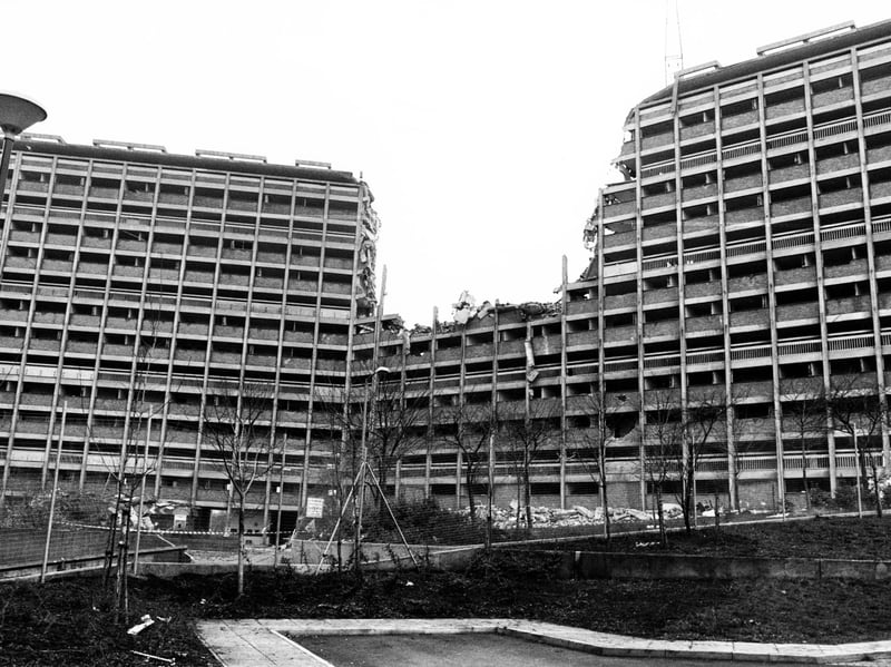 Demolition underway at Sheffields' Hyde Park flats in December 1991