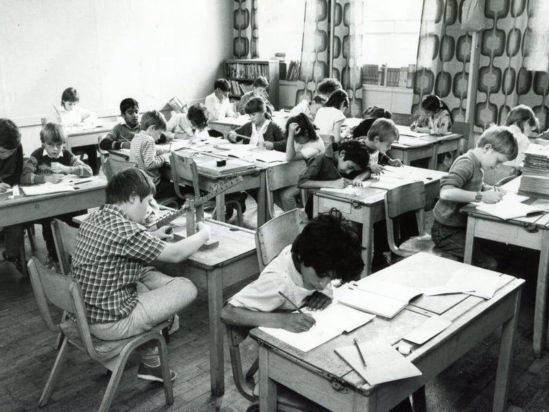 Pupils hard at work at Hucklow Middle School, Sheffield, in 1986