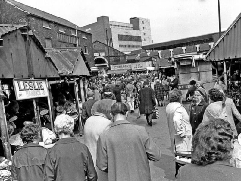 Shoppers at Sheaf Market (Rag 'n' Tag), in Sheffield city centre, in May 1972