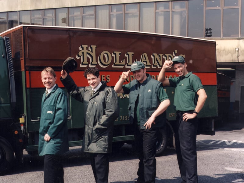 Holland's was founded by father and daughter John and Sarah Whittaker in 1851, at a confectioners shop in Haslingden. Pictured are Holland's Pies van drivers Dave Whittaker, Emilio Vozzolo, Dave Render and Dave Pillinh.