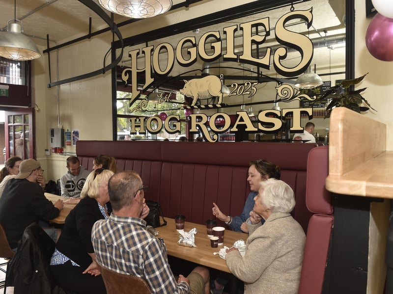 If you have the energy to walk a little further into Southsea, Hoggies Hog Roast on Marmion Road are running an offer for Great South Run finishers. 
If you order a Sunday roast you will be able to pick up a free drink.
