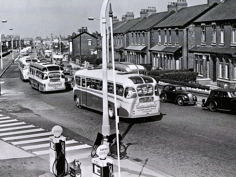 Congestion on Blackpool Road, in Preston, in the 1960s in the days before the M55 was built.