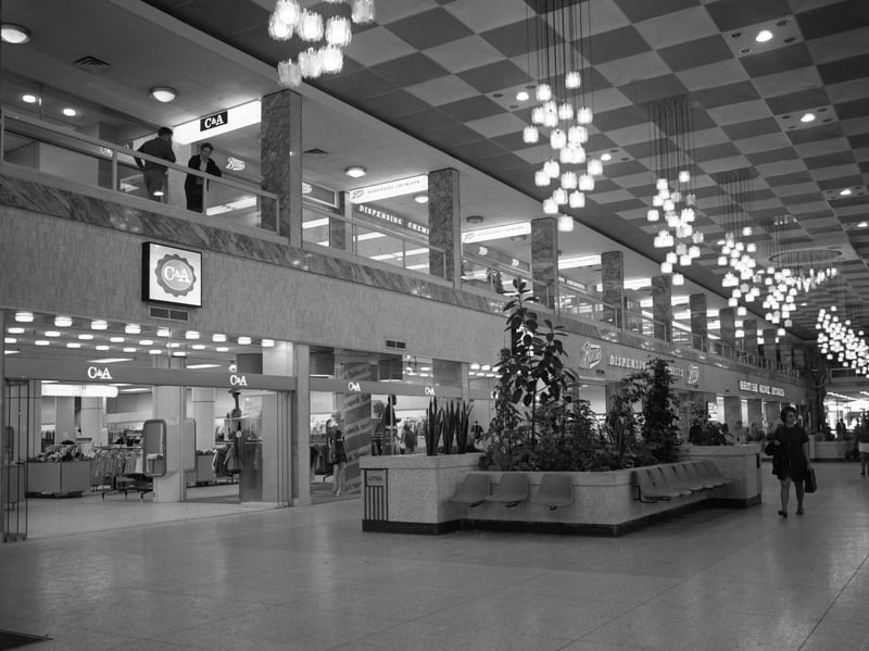 The newly-opened Arndale shopping centre, in Doncaster, South Yorkshire, in 1969, with shops including C&A and British Home Stores