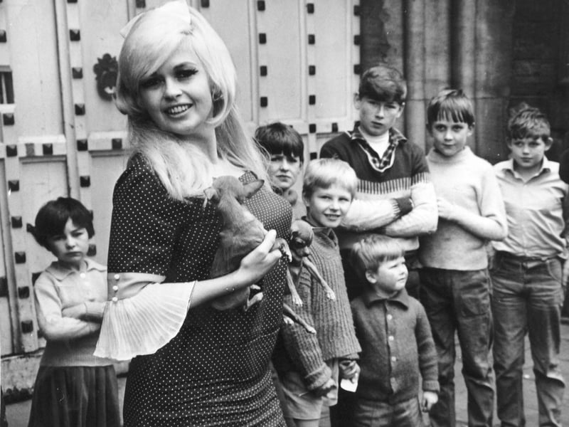 Film star Jayne Mansfield is pictured outside Armley Jail, Leeds, in April 1967. She arrived with her famous chihuahuas for an appearance at the prison before starting a week in cabaret at Batley Varieties. She was tragically killed in a car crash in Biloxi, Mississippi, exactly two months after this picture was taken.