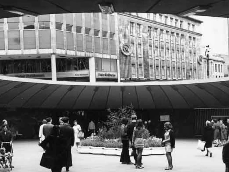 Sheffield's Hole in the Road subway and roundabout is pictured here in 1969, with the Peter Robinson fashion department store and C&A seen in the background. The Castle Square landmark, famous for the fish tank built into the wall, opened in the late 60s and was filled in during 1994 to make way for the new Supertram stop.