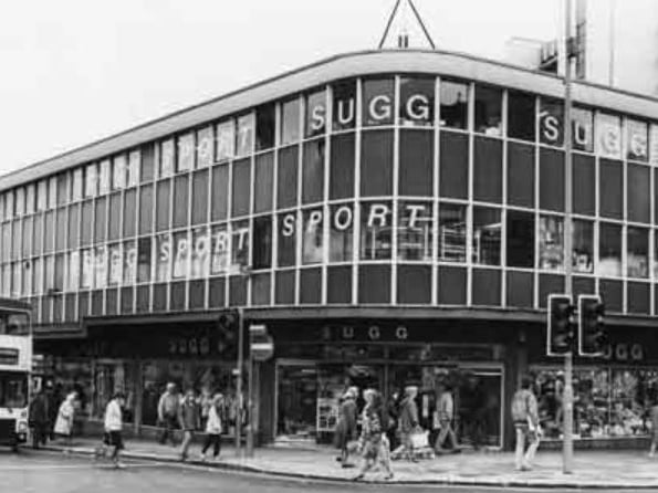 Sugg Sport shop, at the corner of Pinstone Street and Charles Street, Sheffield city centre, in October 1985