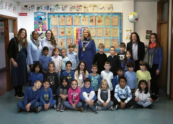 First Class and staff members with Mayor Clodagh Higgins as they celebrate World Children’s Day.