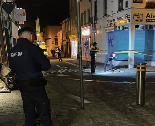 Gardaí carrying out a technical examination of where the assault took place last Friday afternoon. PHOTO: PAUL O'BRIEN.