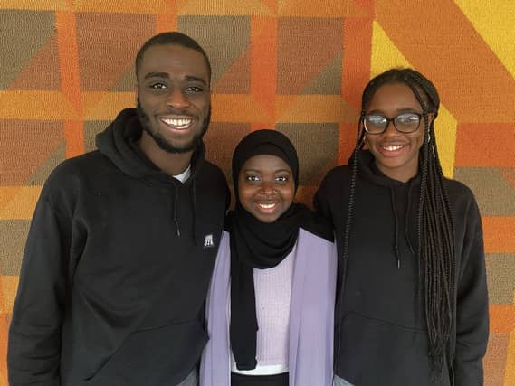 Campaigners…Eric Ehigie (left) auditor of the African and Caribbean Society; Wakila Latidoye (centre), auditor of History Society; and Henrica Kondjo, a member of African and Caribbean Society.