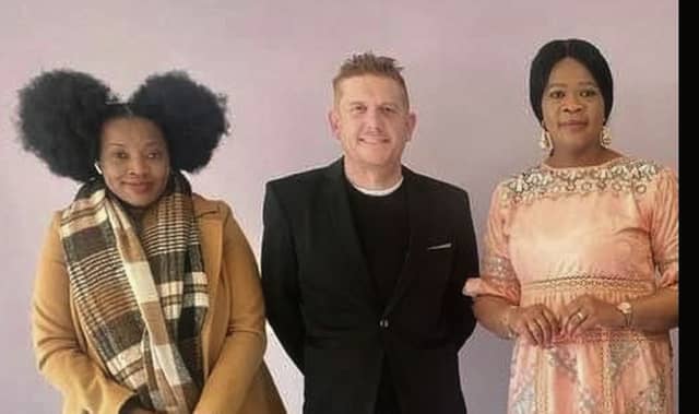 City Councillor Alan Cheevers (FF), with Joyce Mathias, Green Party candidate in City East (left) and the Nigerian Ambassador to Ireland, Ijeoma Obiezu, at the Cumasú Centre in Doughiska last week.