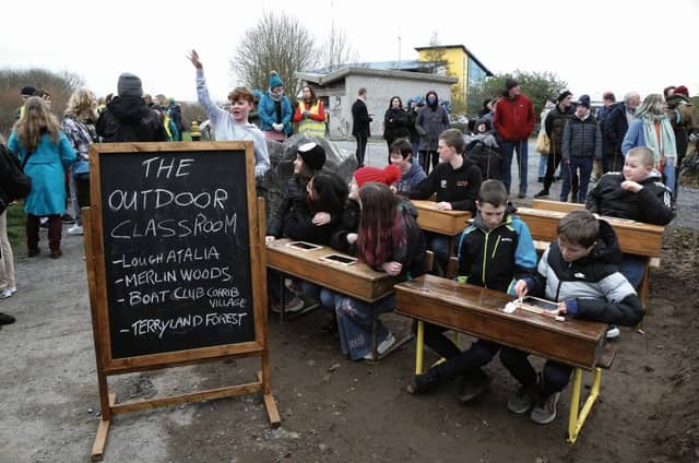 Some of the attendance at the launch of the Outdoor Classroom in Terryland Forest Park. PHOTO: JOE O'SHAUGHNESSY.