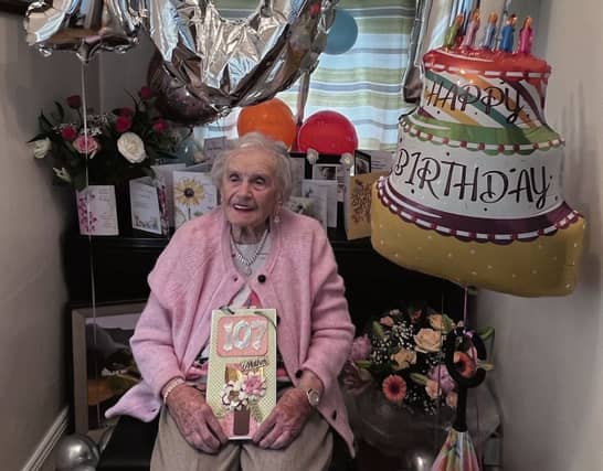 Kathleen Lowery celebrating her magnificent 107th birthday in style. Photo: Jacinta Fahy Photography.
