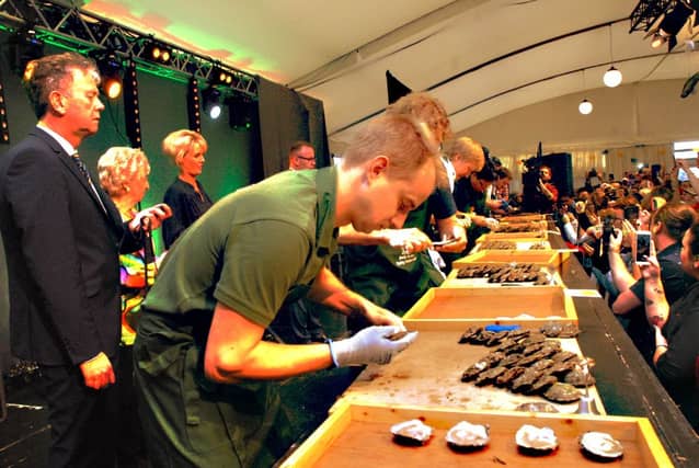 Taking part in the World Oyster Opening Championships, at the Galway International Oyster Festival at South Park The Claddagh in 2017.