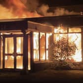 A still from the social media video of the burning Ross Lake House Hotel.