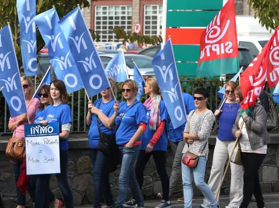 Nurses and supporters were outside University Hospital Galway at lunchtime yesterday (Wednesday) to highlight overcrowding in the emergency department. Photo: Joe O'Shaughnessy.