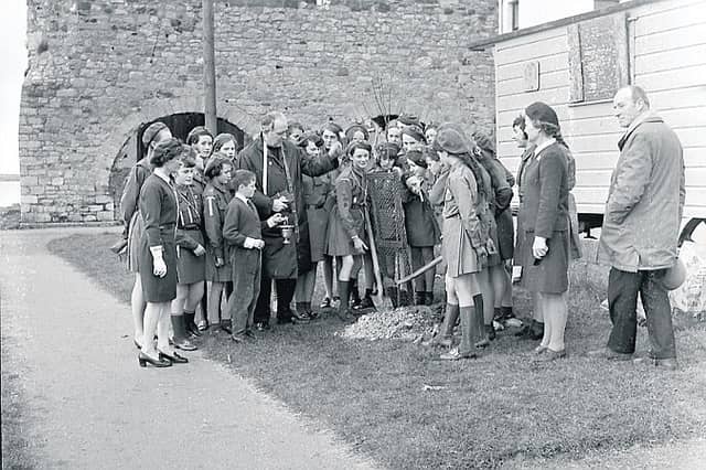Galway Girl Guides planting a tree near the Spanish Arch in March 1970.