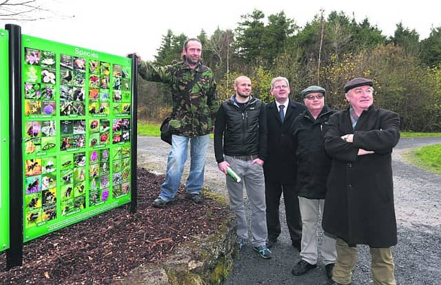 Friends of Merlin Woods at the launch of a map and information board. From left: Colm Stanley, photographer and designer, John Lusby, Birdwatch Ireland, Cllr Frank Fahy, Noel Barbour, photographer, and Kevin Hough, map design. Photo: Joe O'Shaughnessy.