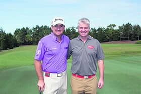 Corofin man John McGuire, whose Game Golf technology is taking the United States by storm, is pictured with former Major winner Graeme McDowell, one of the investors in McGuire's company.