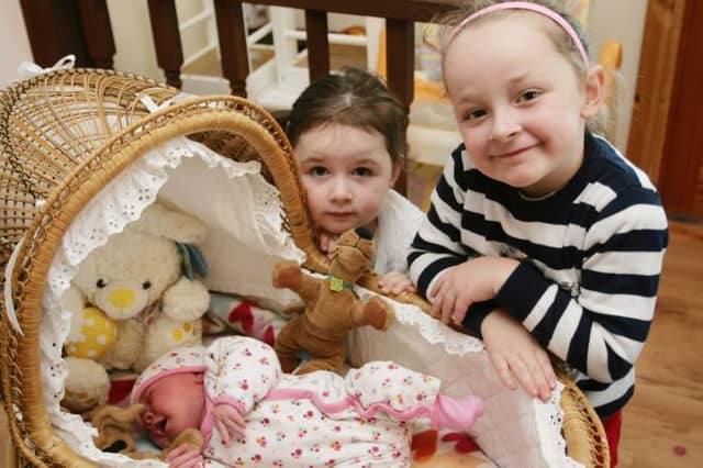 Baby Aubrie Moran with two of her sisters; Saoirse (4) and Mischa (6) at their home in Mountbellew. Photo: David Walsh
