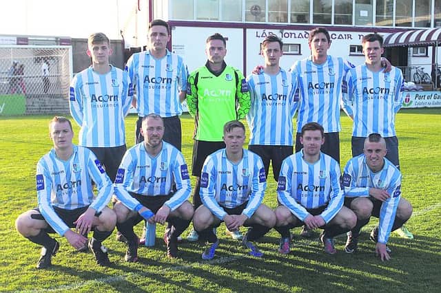 The Salthill Devon team which won the Michael Byrne Cup after a penalty shoot-out at Eamonn Deacy Park on Wednesday evening. Back row, left to right, Brian Gaffney, Cian Fadden, Migel Posse, Ronan Conlon, Jose Garcia, James Whealan. Front row: Breen Geraghty, Keith Shaughnessy, Brian Conlon, Gearoid O Leidhin, Cian McBrien.