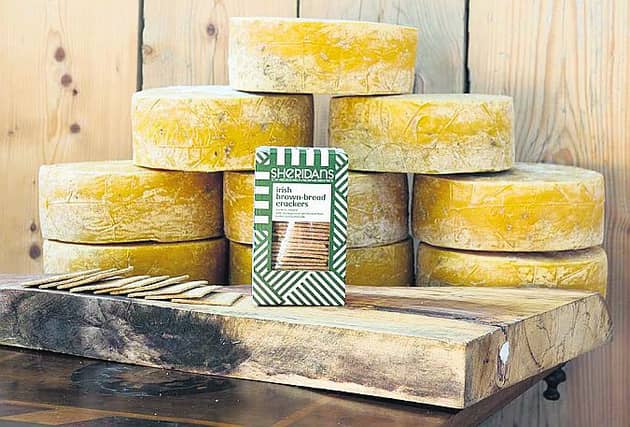 Sheridans brown-bread crackers which were created to accompany the fine cheeses they sell.