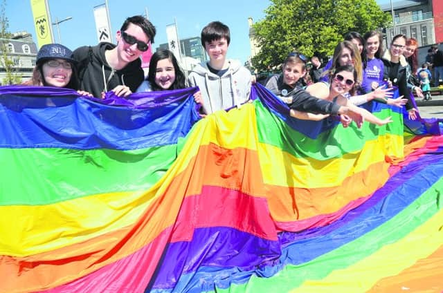 Some of the young people who took part in the shOUT! LGBT Youth Group Stand Up Awareness Event at Eyre Square