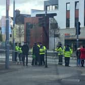 Gardai on duty at the junction of University Road and Newcastle Road this morning