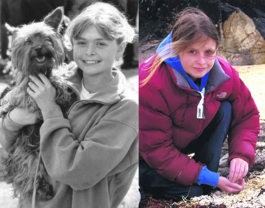 Tanya Tarpey with her dog at the Connemara Pony Show in Clifden and (right) Hazel Tarpey on the beach in 2010.