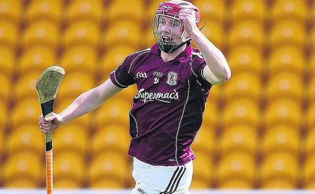Galway's Cathal Mannion celebrates after scoring his third goal against Dublin in the Leinster championship quarter-final replay at O'Connor Park, Tullamore on Saturday evening. Photo: Joe O'Shaughnessy.