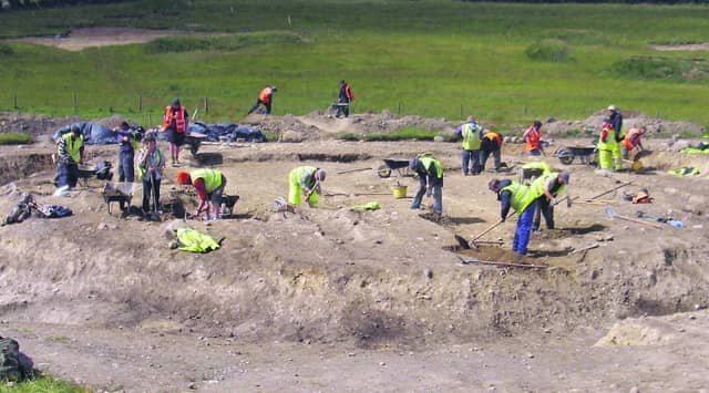 The excavation at Kilskeagh, which found, where a gathering point dating back to 3500C was uncovered, and (below), an artist's impression of what the gaterhing point may have looked like.