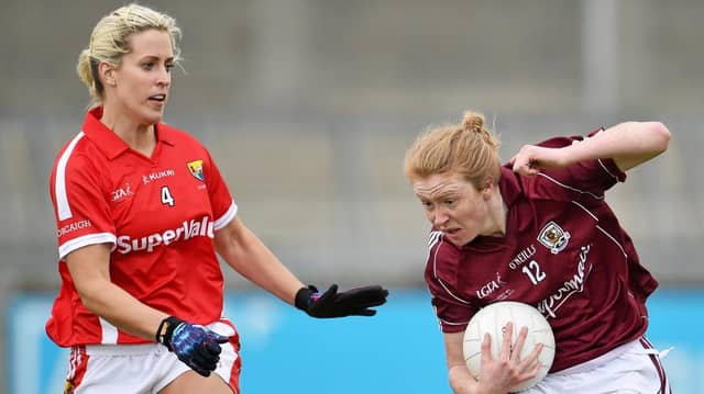 OLD RIVALS: Galway attacker Louise Ward who will be clashing again with Cork's Brid Stack in Saturday evening's All-Ireland Ladies Football quarter-final at the Gaelic Grounds.