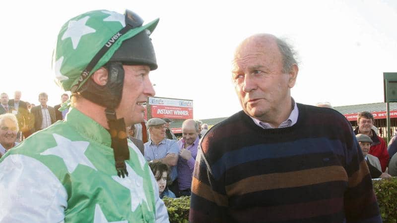 Galway trainer Val O'Brien and jockey Paul Carberry after Abarta won the Colm Quinn BMW Handicap Steeplechase at Ballybrit last week. Photos: Iain McDonald.