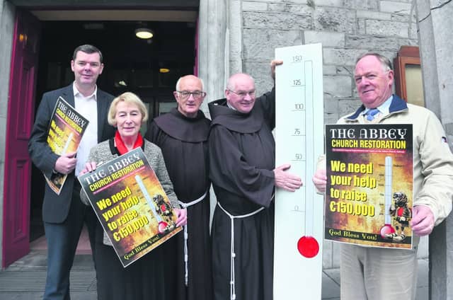 Committee members Tom Cunningham, Tess Emerson, Fr Pat Younge, Fr Eugene Barrett and Christy Kelly launching The Abbey Church Restoration Appeal for extensive internal improvements and repairs to the Abbey Church, Galway.