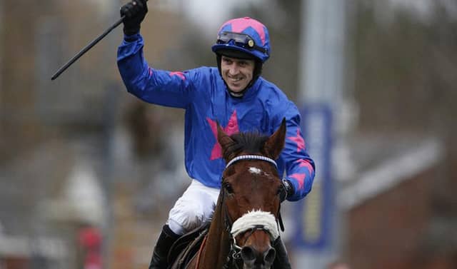 Galway jockey Paddy Brennan celebrates his big race triumph on Cue Card in Saturday's King George VI Chase at Kempton on Saturday.