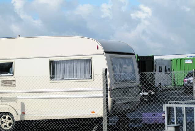 A caravan parked at Carrabrowne halting site.