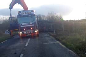 The N84 Headford Road blocked by a jack-knifed truck. (Photo: Galway Bay fm)