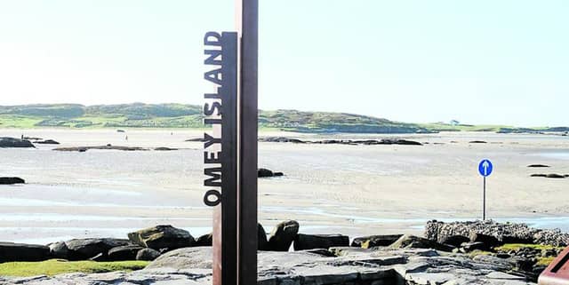 The controversial sign at Omey Island. PHOTO: HEATHER GREER.